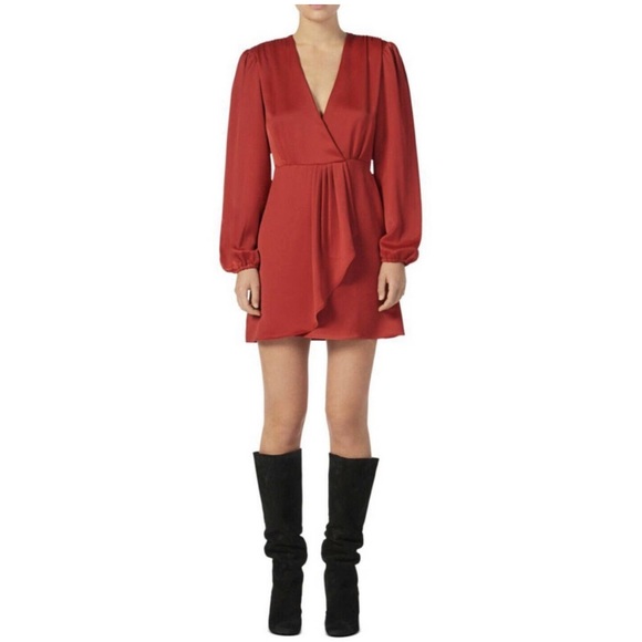 Like new, worn once. Sandro Leana Red Satin Cocktail Dress - Picture 4 of 6